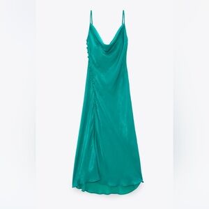 NWT ZARA Turquoise Satin Silky Midi Dress